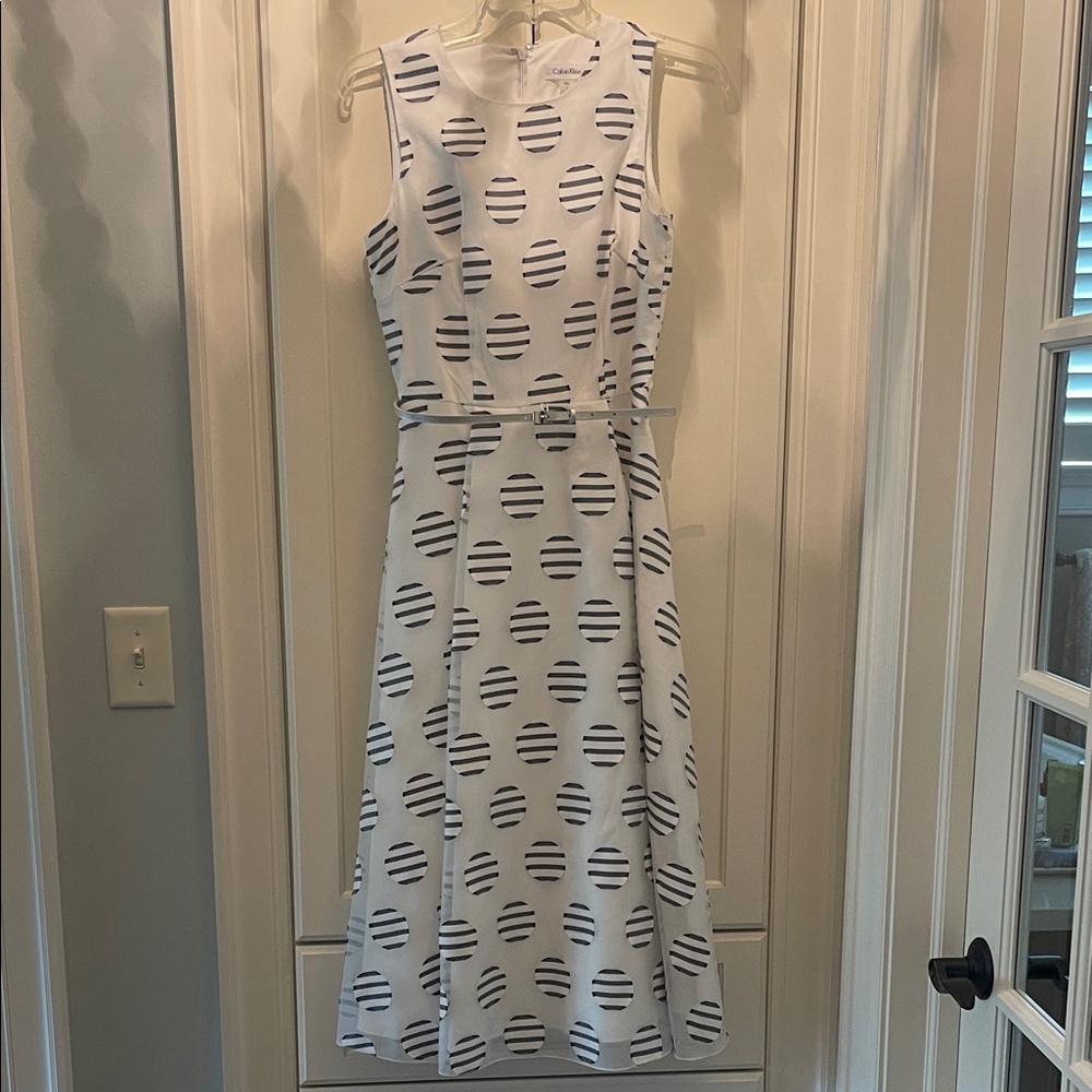 Calvin Klein White Dress with Black Stripes